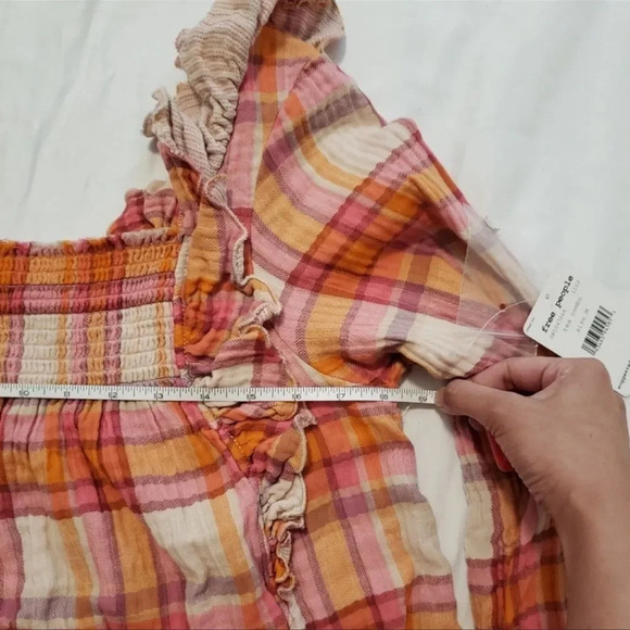 Free People Women's Siena Plaid Pullover Boho Bohemian Top with Ruffles size Med - Picture 7 of 9